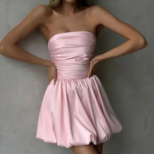 One-shoulder Strapless Dress ’s Ruched a Hem Mini Dress Bodycon Party Evening Dresses Summer