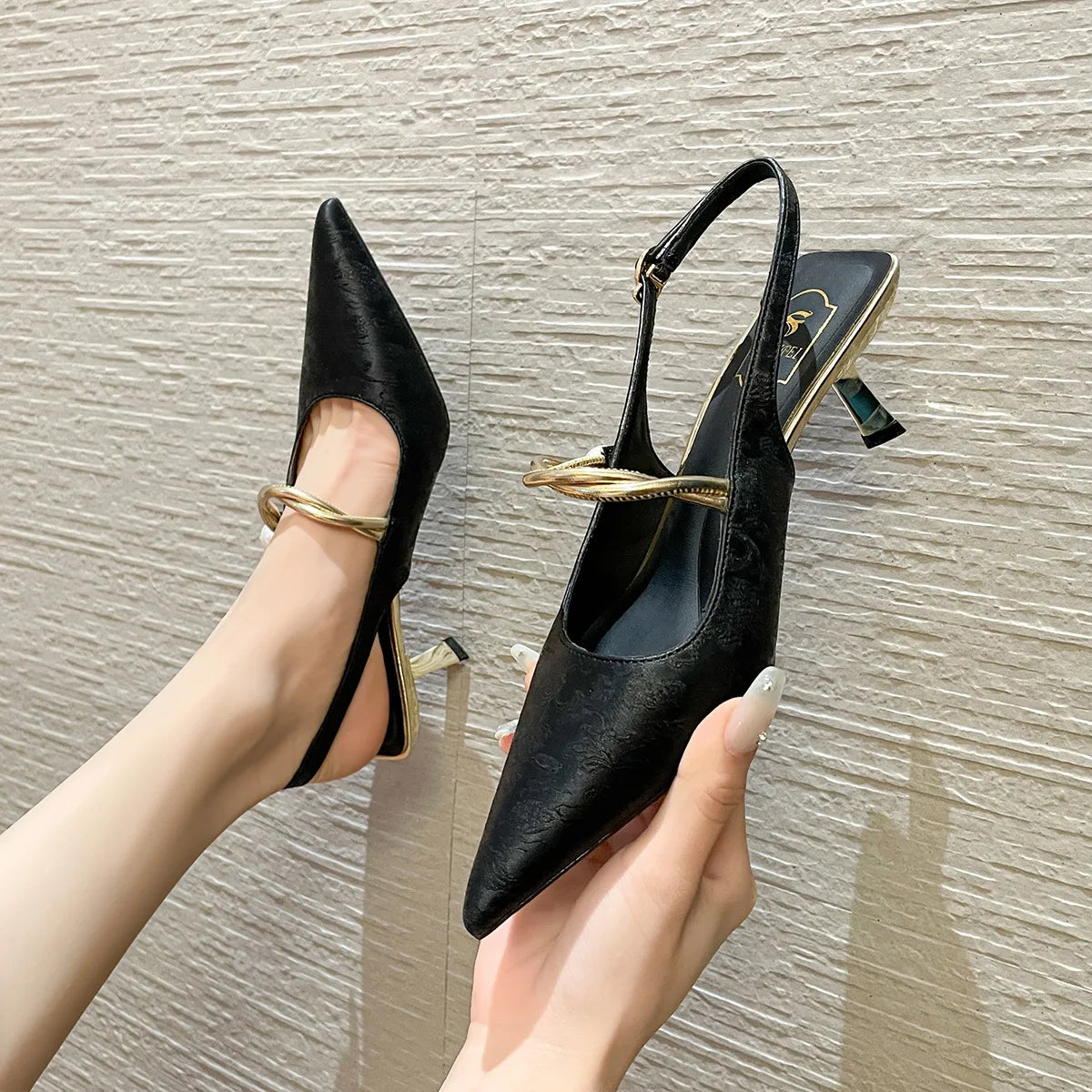 Satin Pointed Toe High Heels Designer Sandals Green Slingback Party Dress Shoes Muller Pumps