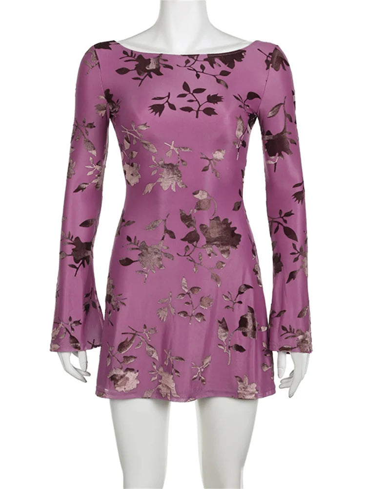 Backless Printed Backless Mini Dress Female Seethrough Laceup Patchwork Bandage Dress Summer Dress