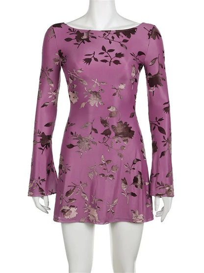 Backless Printed Backless Mini Dress Female Seethrough Laceup Patchwork Bandage Dress Summer Dress