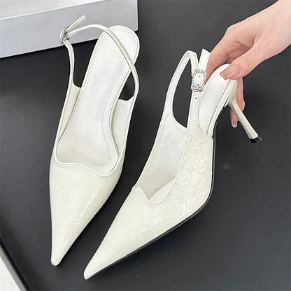 Slingbacks Thin High Heels Pointed Toe Buckle Strap Pumps Blue Party Dress Shoes Heeled Sandals