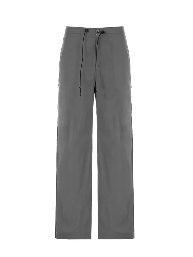 Woman Cotton Pants Loose Trousers Elastic Waist Sweatpants Straight Leg Cargo Simple Pants Allmatch Ins