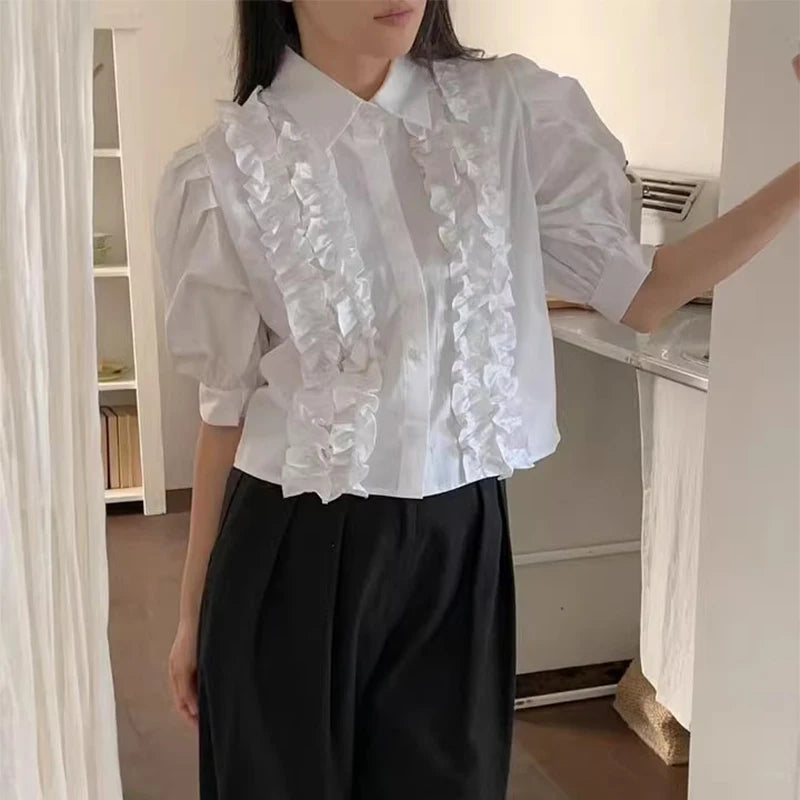 Puff Sleeve Shirts&blouses Ruffles Spring Summer Korean Blusas Mujer Camisas