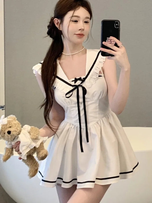Summer Preppy Spaghetti Strap Mini Dresses for With Shawl 2000s Party Dress One-piece Y2k Korean Vestidos Mujer