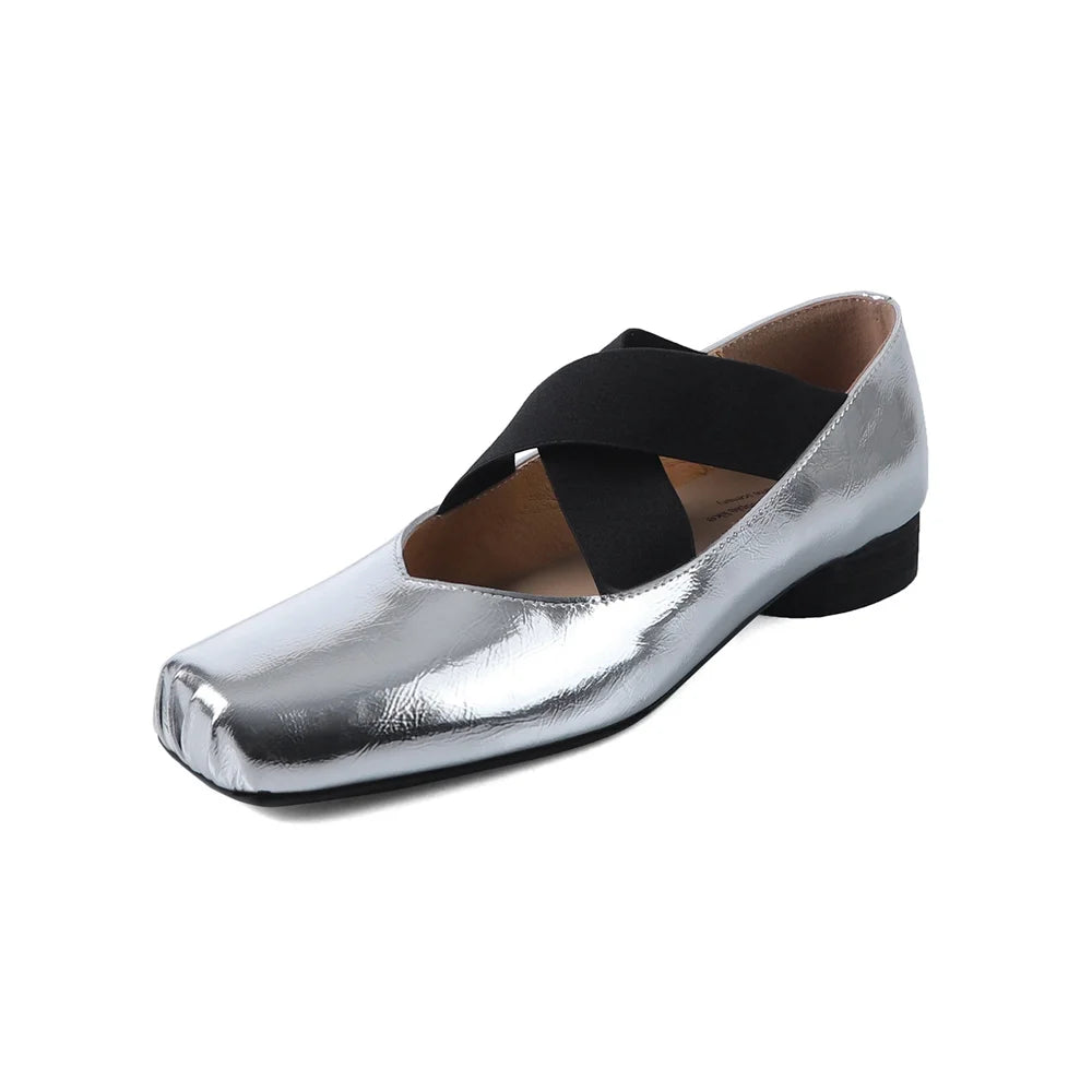 Mary Jane Shoes for Retro Medium Heeled Single Shoes Soft Genuine Leather Ballet Shoes