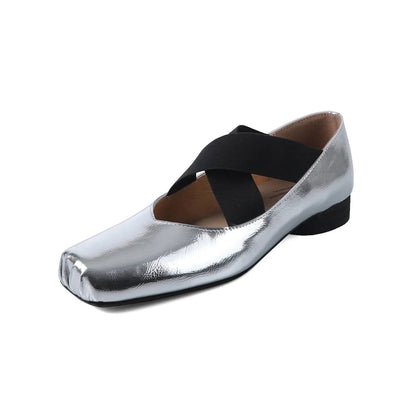 Mary Jane Shoes for Retro Medium Heeled Single Shoes Soft Genuine Leather Ballet Shoes