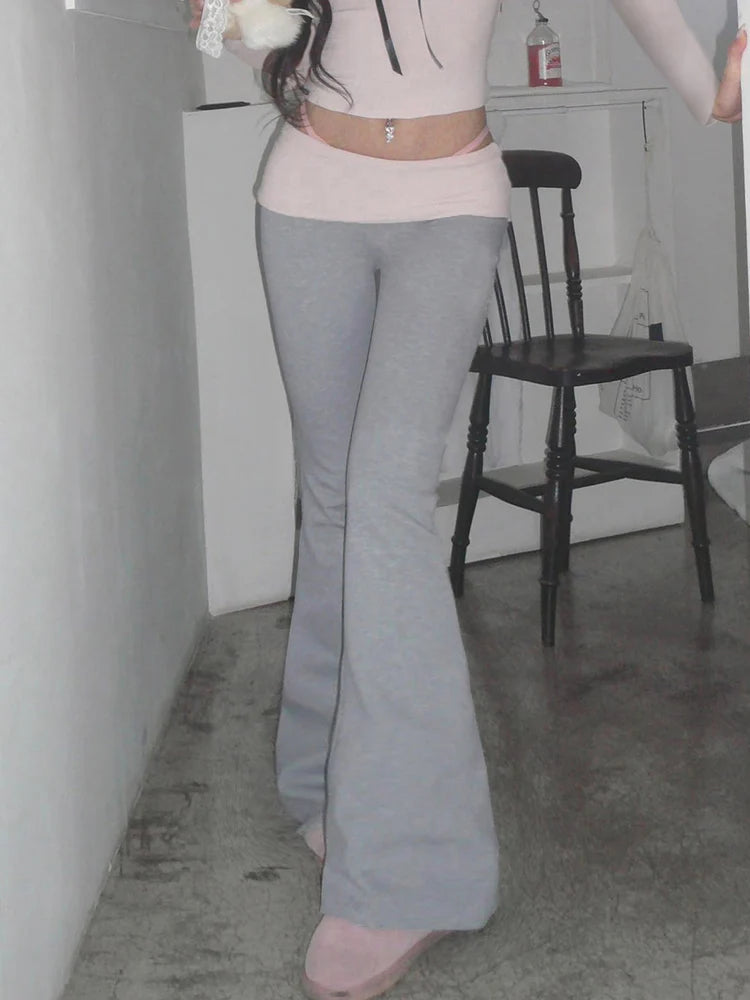 Contrast Patchwork Low Waist Y2k Flared Pants for Gray Slim Jogging Sweatpants Black