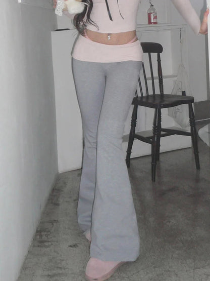 Contrast Patchwork Low Waist Y2k Flared Pants for Gray Slim Jogging Sweatpants Black