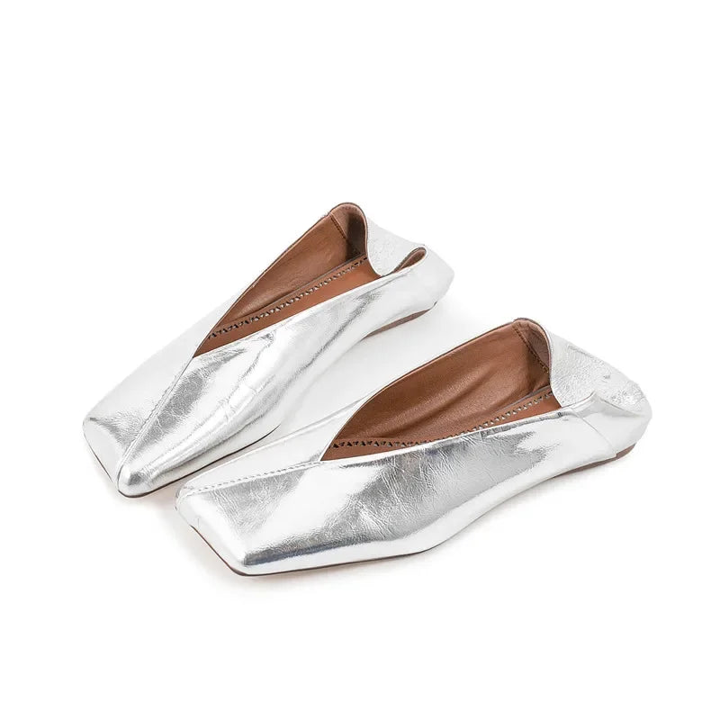 European and American Genuine Leather Flat Bottomed Square Toe Single Shoes for Wearing Two Mary Jane Shoes