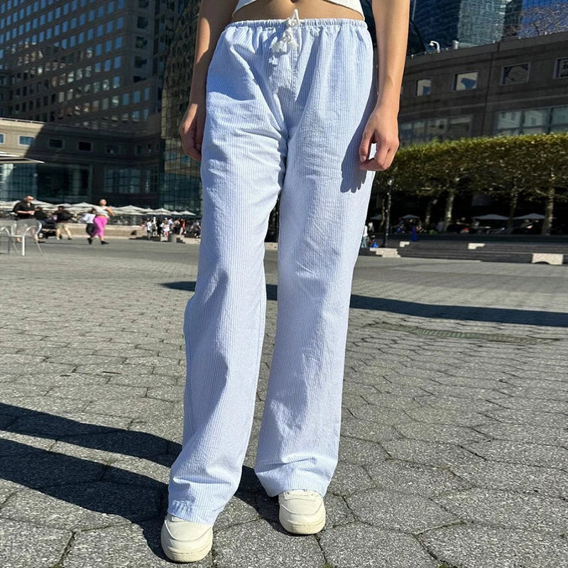 Comfy Loung Pants Tie Up Waist Wide Leg Trousers Y2k Striped Loose Pants Pajamas Sleepwear
