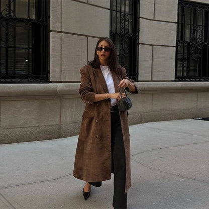 Long Long Sleeve Turn-down Collar Double Breasted Female Coat Autumn Lady Jacket New