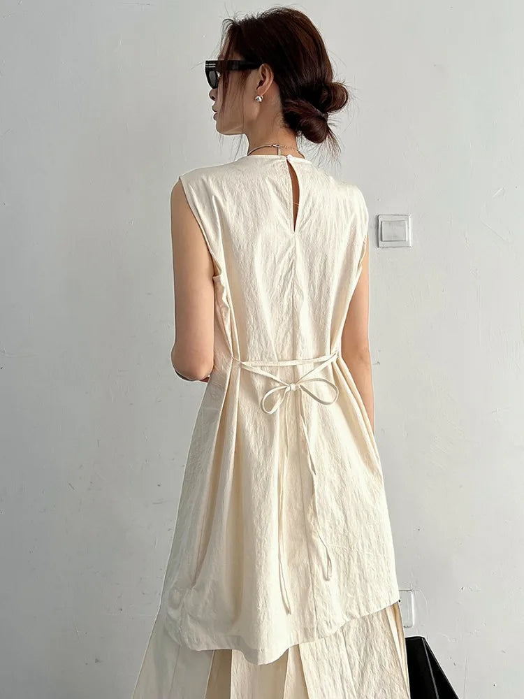 Split White Blouse Sleeveless Lace Up Loose Shirt Office Lady Summer Design Tops Mujer New