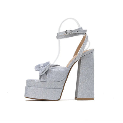 Summer Cool Pink Platform Heelssilver Gold High Heel Sweet Sandals Diamond Large Size Mary Jane Shoes