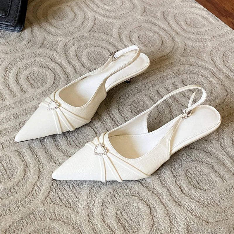 Spring Pointed Toe Slingbacks Pumps Buckle Strap Thin Low Heels Party Prom Female Shoes