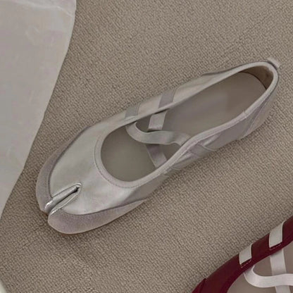 Splittoe Ballet Flats Shoes Pu Leather Cross Band Mary Janes Shoes Spring Autumn Loafers New