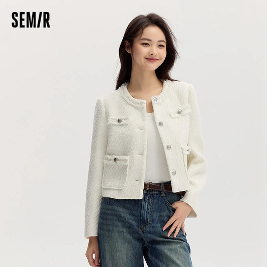 Coat Short-sleeved Shoulder Padding Tassel Gentle New Petit Charcoal Style Slim Fit Jacket
