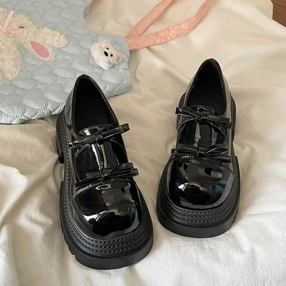 Loafers Shoes Slipon Bowknot Clogs Platform Black Flats Oxfords Slip on on Heels New Summer Butterfly Creepers Leather