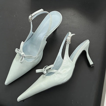 Butterflyknot Thin Heels Pumps Slingbacks Shoes Buckle Strap Banquet Zapatos De Mujer