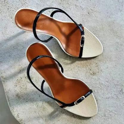 Designer Buckle Open Toe Slip on Back Strap Sandals Summer Black White High Heels Wedding Prom Shoes Zapatos Mujer
