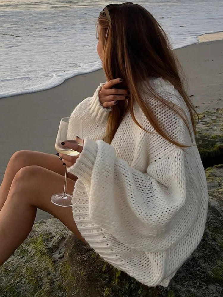 Knitted Hollow Out O-neck Sweaters Loose Long Sleeve Pullover Sweater Female Autumn Street Tops