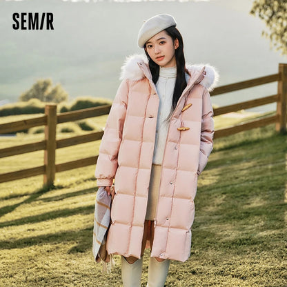 Down Jacket Long Length Three-proof Windproof Loose Winter New Warm Fur Collar Hooded Coat Down Jacket
