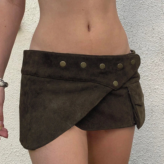 Cargo Skirt Y2k Style Low Waist Irregular Hem Short Mini Skirts With Pocket Decor 2000s Street Skirts