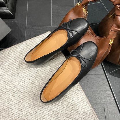 New Woman Ballet Flat Bottom Comfort Black White Leopard Loafers Genuine Leather Quality Flats