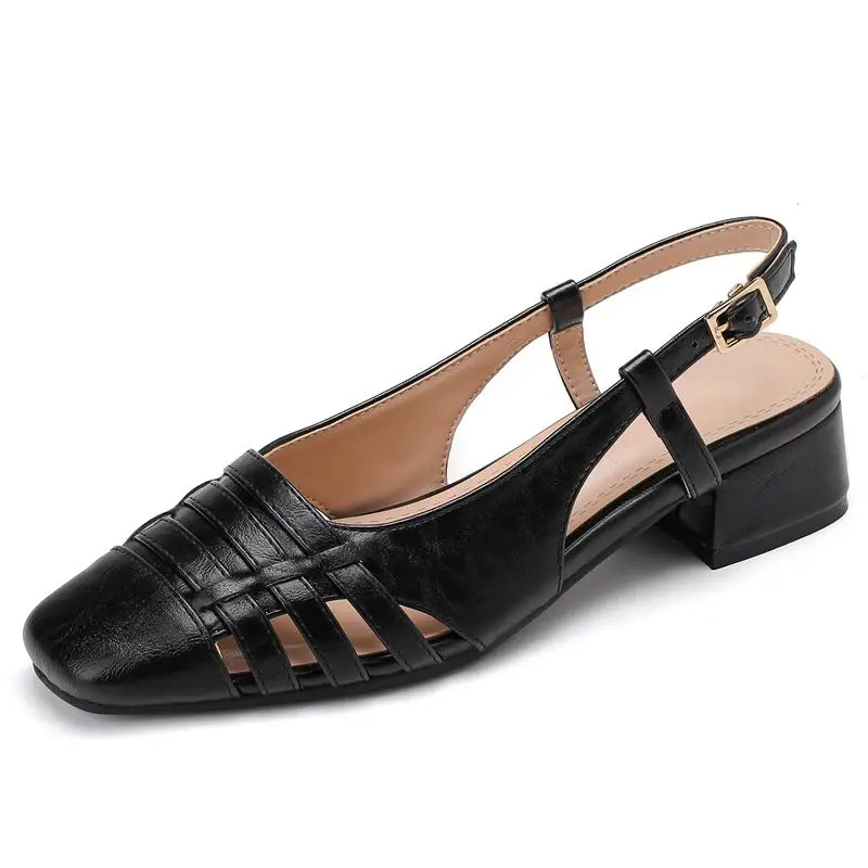 Design Sandals Square Toe Block Heels 3.5cm Back Buckle Strap Big Size 43 Dating Shoes 31 32