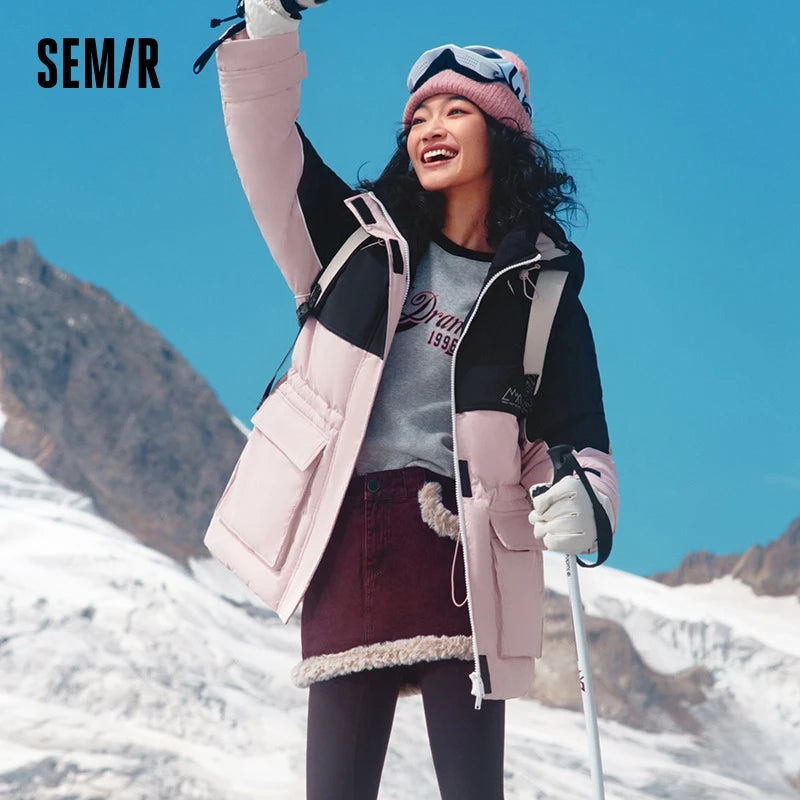 Down Jacket Mid-length Three-proof Loose Heat Storage Raglan Sleeves New Winter Color Matching Waist Coat