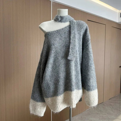Sweet Hot Girl Slash Neck Halter Sweater Autumn/winter Loose Off Shoulder Sequin Knitted Pullover Female Clothes