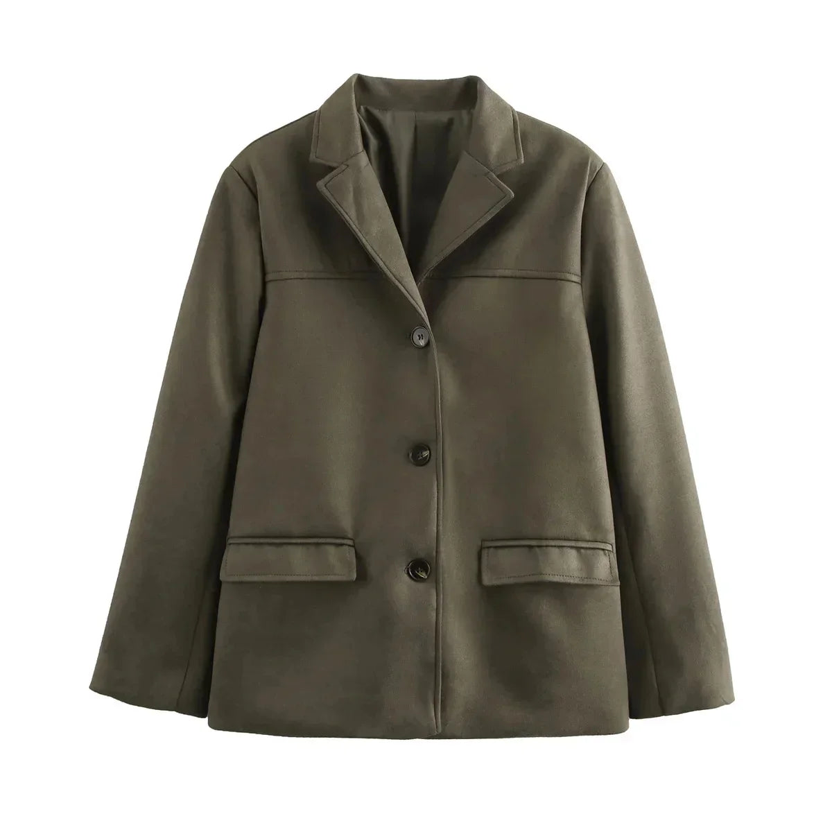 Lapel Pocket Suede Leather Jacket Loose Single Button Oversize Brown Coats Female Street Clothes