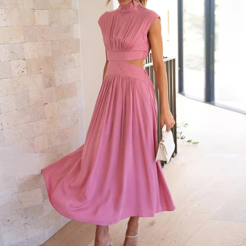Cut Out Party Long Dress Summer Robe Loose Sleeveless Dress Aline Open Waist Y2k Dresses