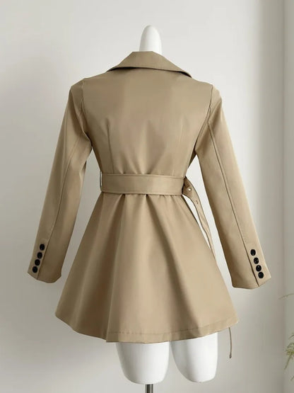 Autumn New Korean Trench Coat Dresses for With Belt Turn-down Collar Double Breasted Female Clothing