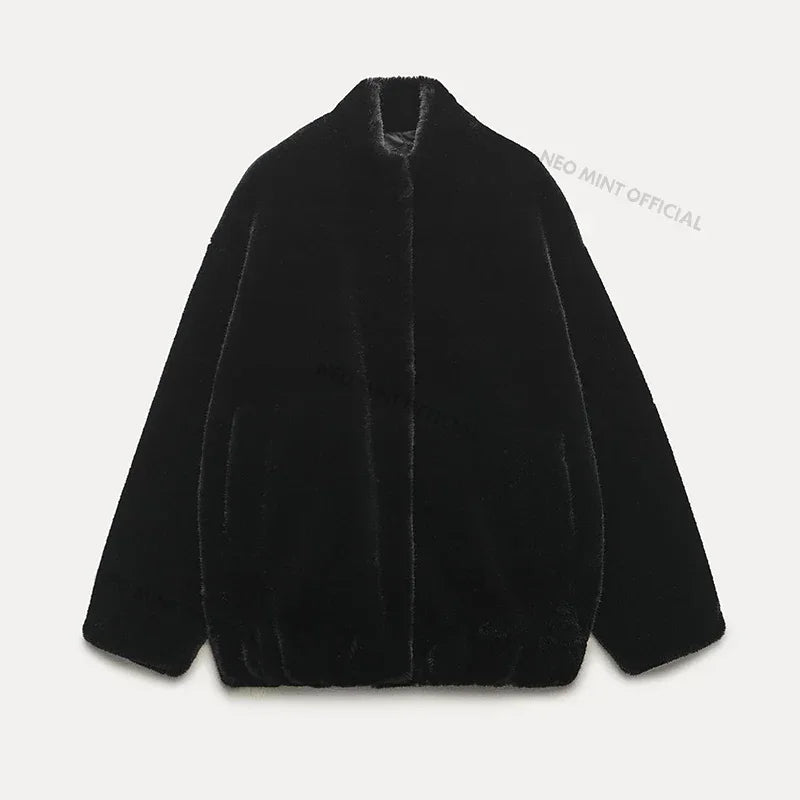 Oversized Plush Coat Winter Thick Warm Padded Faux Rabbit Fur Jacket Teen Chunky Furry Bomber Jackets
