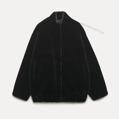 Oversized Plush Coat Winter Thick Warm Padded Faux Rabbit Fur Jacket Teen Chunky Furry Bomber Jackets