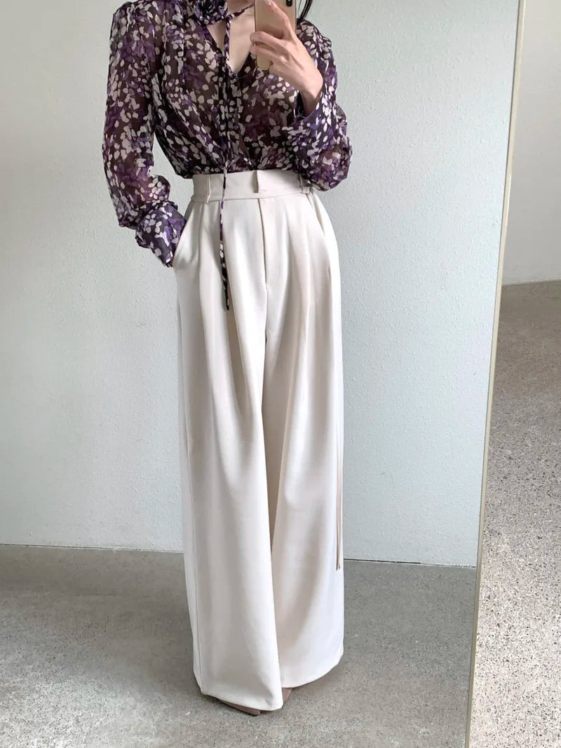 Drop Feeling Wide Leg Suit Pants Spring New High Waist Slimming Versatile Straight Leg Long Trousers