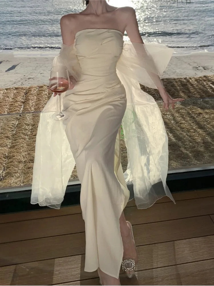 Wedding Long Dresses for Strapless Bodycon Mermaid Evening Party Dress Slim Prom Robe Korean Vestido Mujer