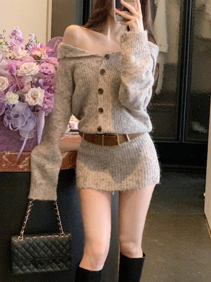 French Sweater Dress Y2k Party Outfits Officce Lady Knitwear One Piece Dress Korean Winter