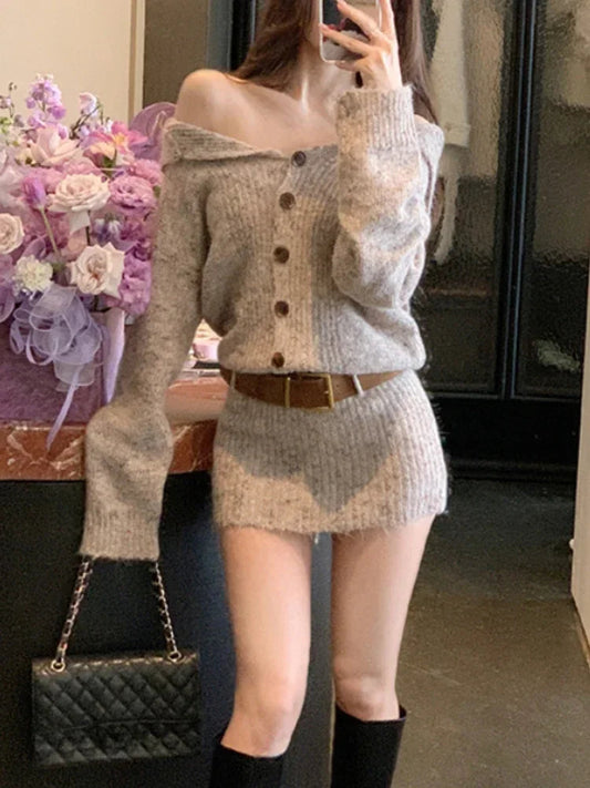 French Sweater Dress Y2k Party Outfits Officce Lady Knitwear One Piece Dress Korean Winter