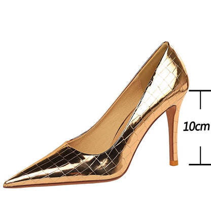 Shoes Metal Stone Pattern Woman Pumps High Heels Wedding Shoes Stiletto Luxurious Banquet Shoes