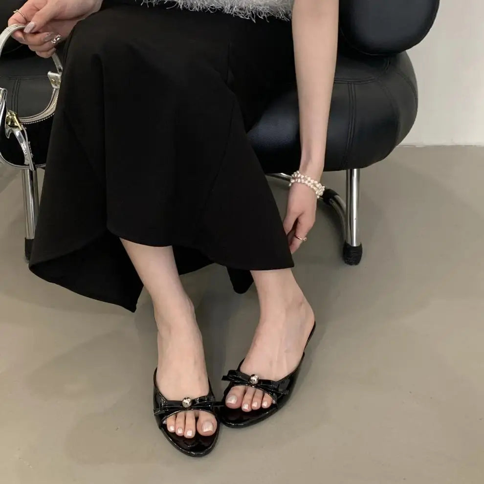 String Bead Highheeled Shoes Lady Slippers Outdoor Slides Pantofle Butterflyknot Low Rubber Flip Flops Hawaiian Pu