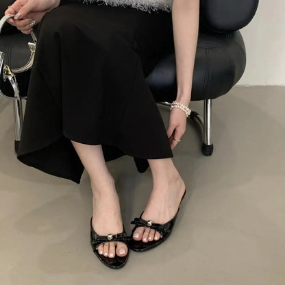 String Bead Highheeled Shoes Lady Slippers Outdoor Slides Pantofle Butterflyknot Low Rubber Flip Flops Hawaiian Pu