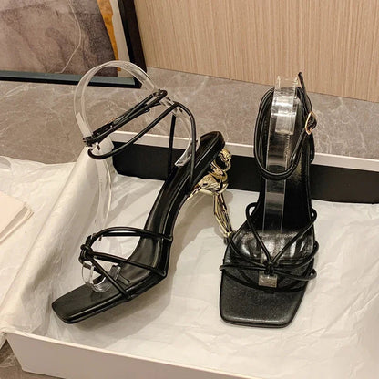 Square Toe Narrow Band Sandals Ankle Buckle Strap High Heels Party Female Shoes Sandalias Mujer