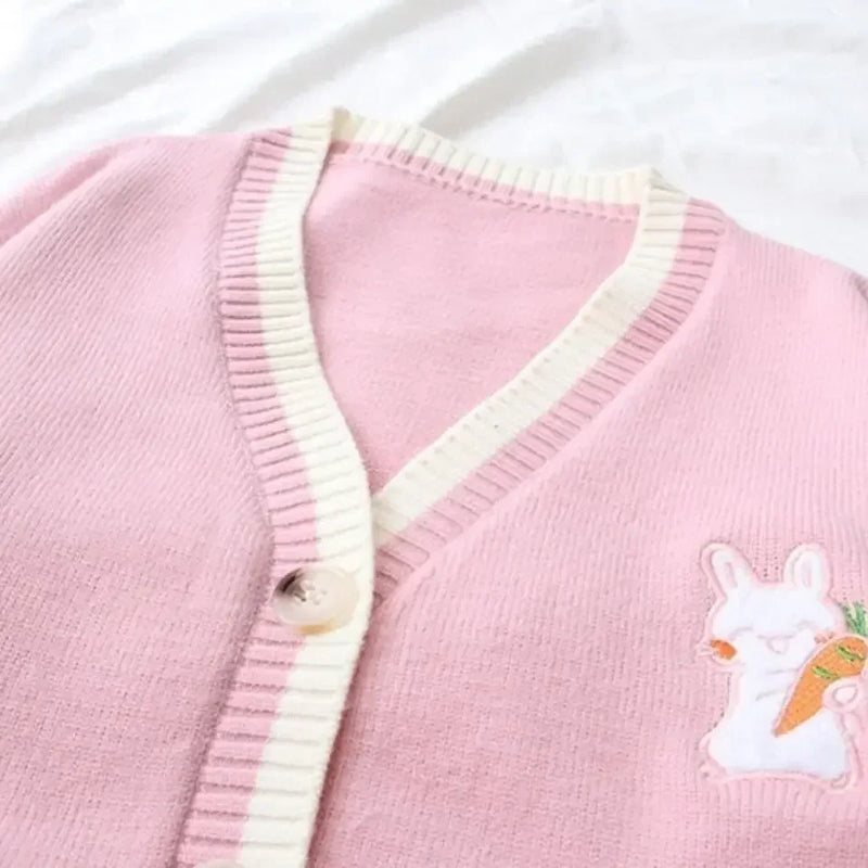 Korean Sweet Sweaters Japanese V Neck Long Sleeve Cardigans New Embroidery Cardigan
