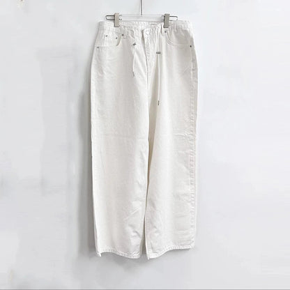 Korea High Waist Jeans New Drawstring Loose All Match Trousers Blue Design Wide Leg Pants Autumn