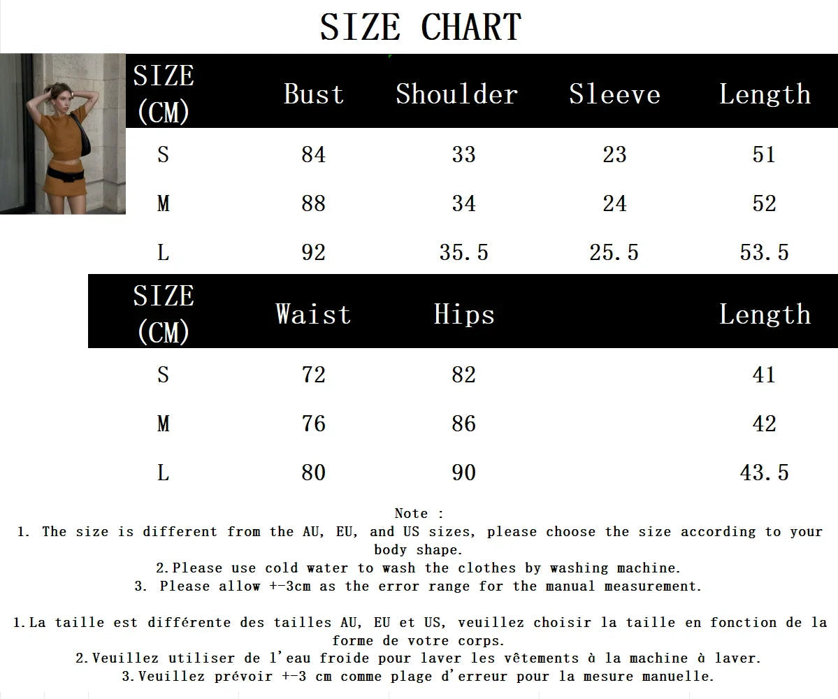 New Knitted Skirts Sets O Neck Short Sleeve Crop Top+mini Skirt Suits Two-piece Set