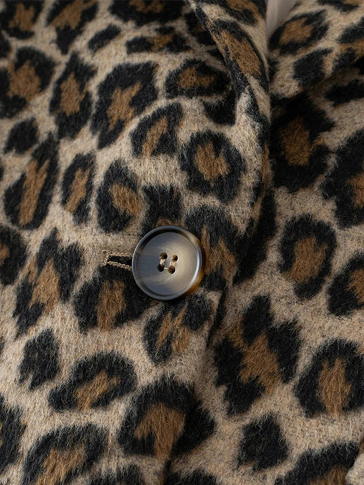 Fall Leopard Print Jacket Blazer Lapel One Button Long Sleeve Loose Coat Female All-matching New in Outwears