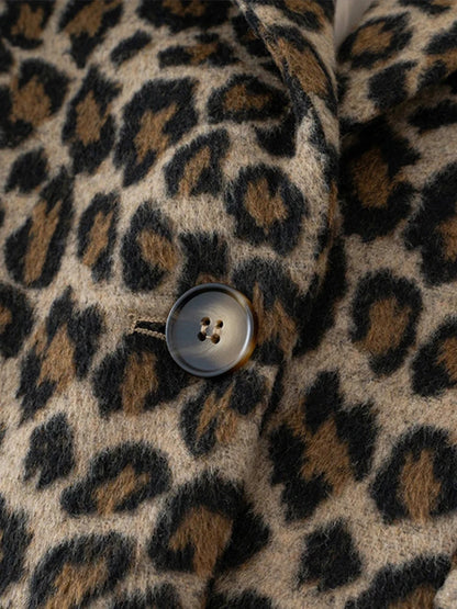 Fall Leopard Print Jacket Blazer Lapel One Button Long Sleeve Loose Coat Female All-matching New in Outwears