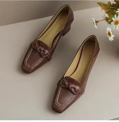 New Retro Square Toe High Heels Spring and Summer Butterfly Decorative Office Girl Midheeled Shoes