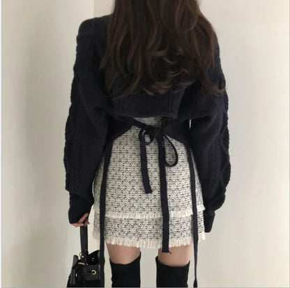 Autumn New Vneck Slim Fit Sweaters Mujer Harajuku Egirl Back Lace Up Knitted Pullover Y2k Grunge Long Sleeve Tops